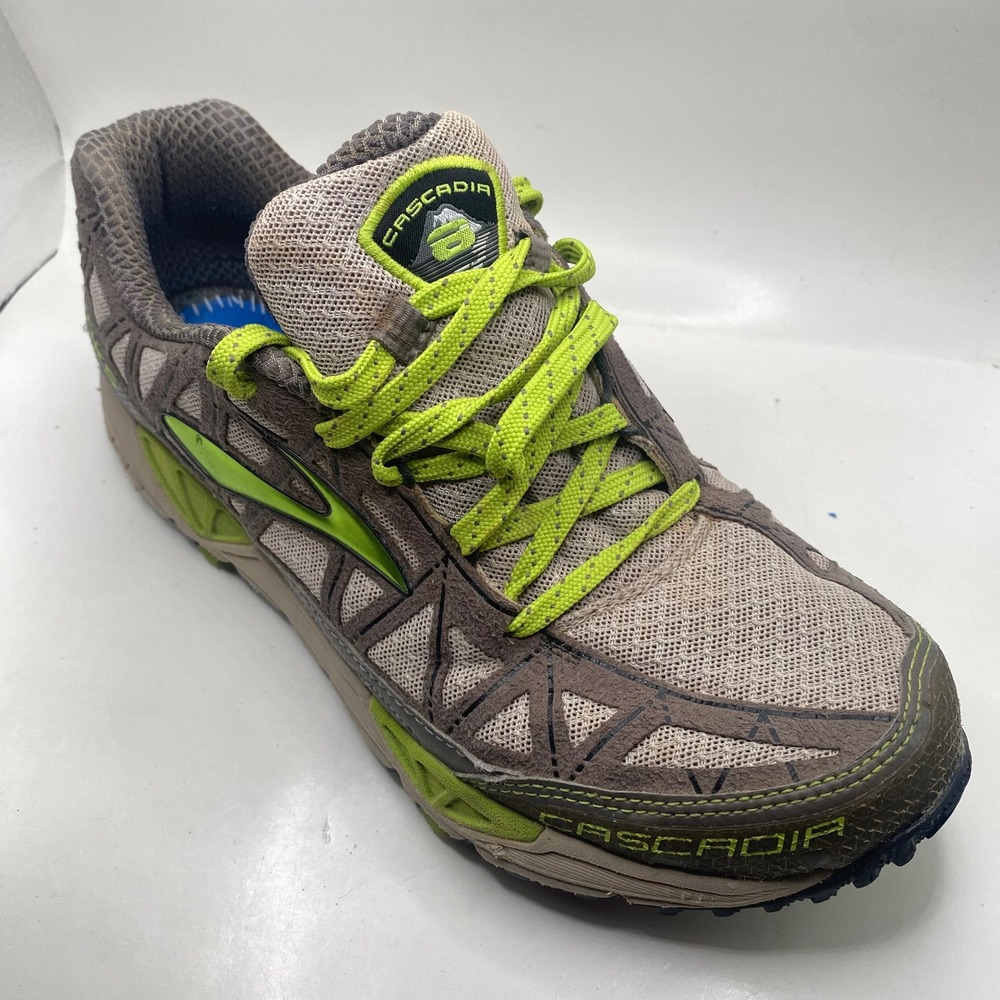 Brooks Cascadia 8 Trail Running Shoes Womens 8.5 Gray Lime Green Rugged Hiking